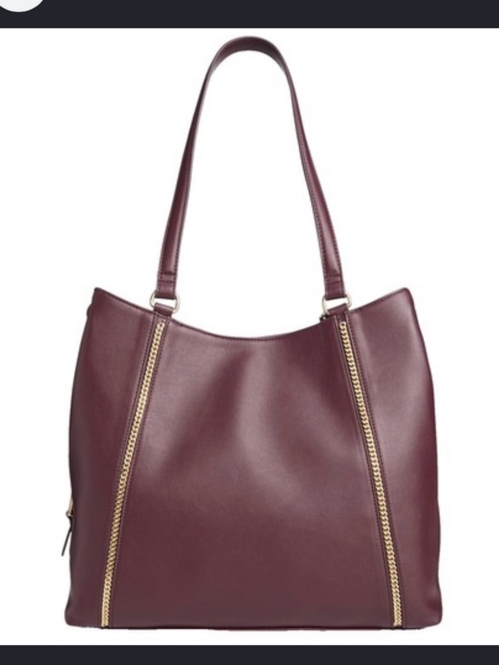 INC International Concepts. Classic purple/ burgundy Leather Tote Bag Gold Chain